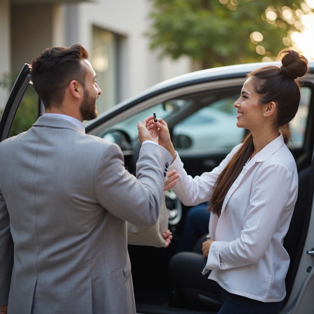 Customer picking up rental car